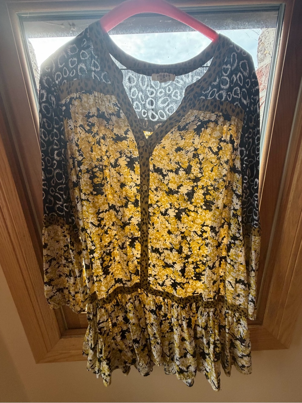 Umgee Yellow and Black Floral Mixed-Print Long Sleeve Top